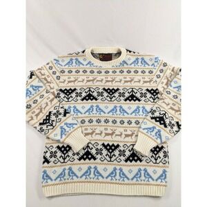 Vtg Old School JERSILD White Orlon Long Sleeve Christmas‎ Style Ski Sweater Sz M